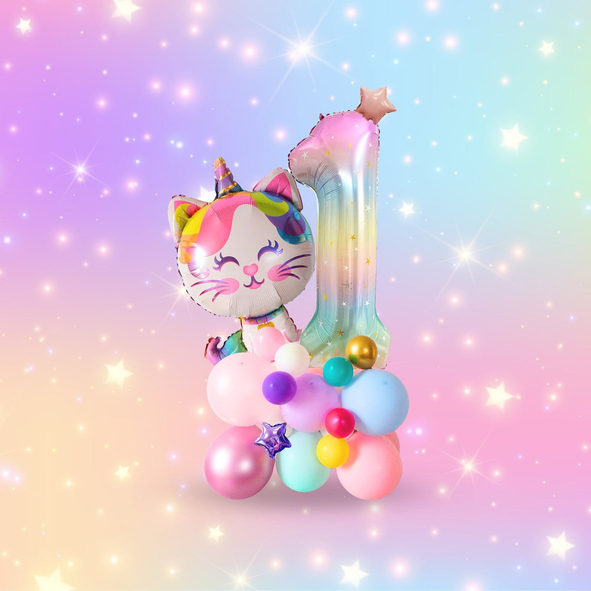 Rainbow unicorn cat stars girls birthday balloon sculpture bouquet product photo 10