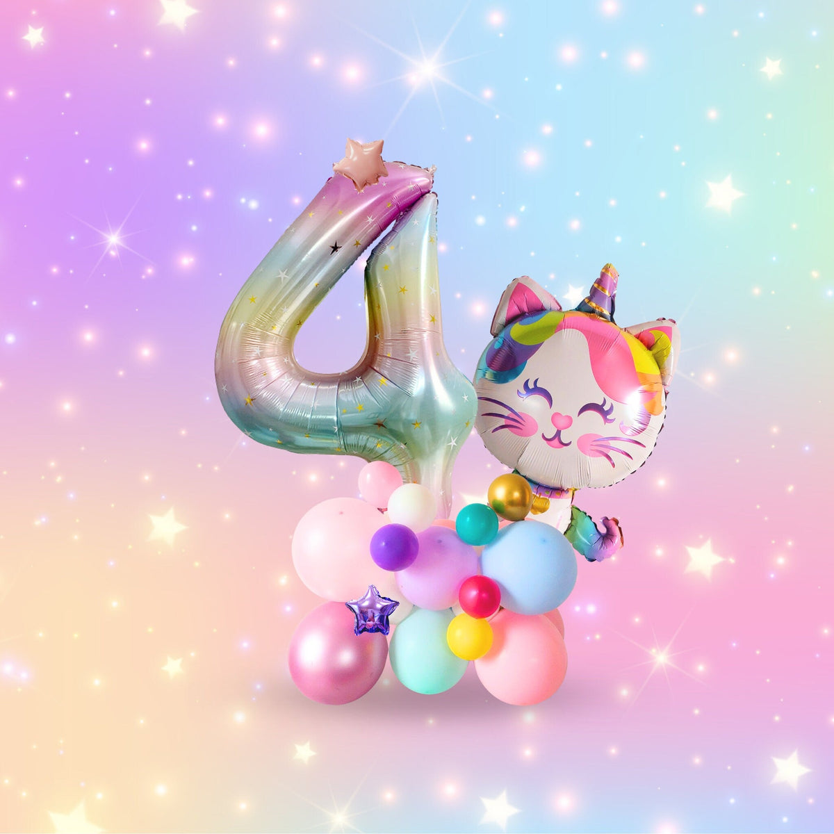 Rainbow unicorn cat stars girls birthday balloon sculpture bouquet product photo 12