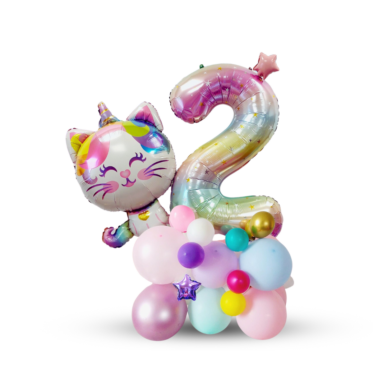 Rainbow unicorn cat stars girls birthday balloon sculpture bouquet product photo 2