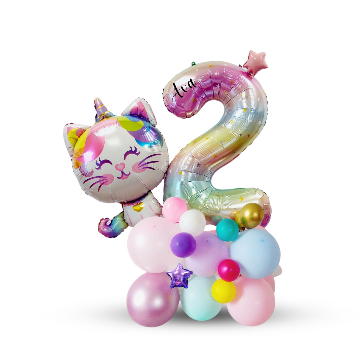 Rainbow unicorn cat stars girls birthday balloon sculpture bouquet product photo 3