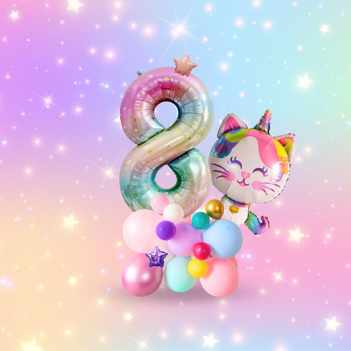 Rainbow unicorn cat stars girls birthday balloon sculpture bouquet product photo 4