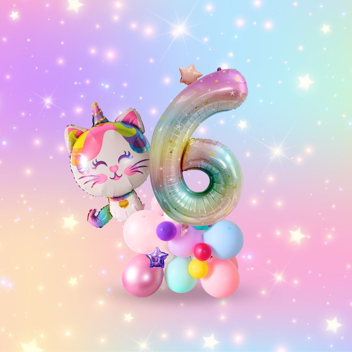 Rainbow unicorn cat stars girls birthday balloon sculpture bouquet product photo 5
