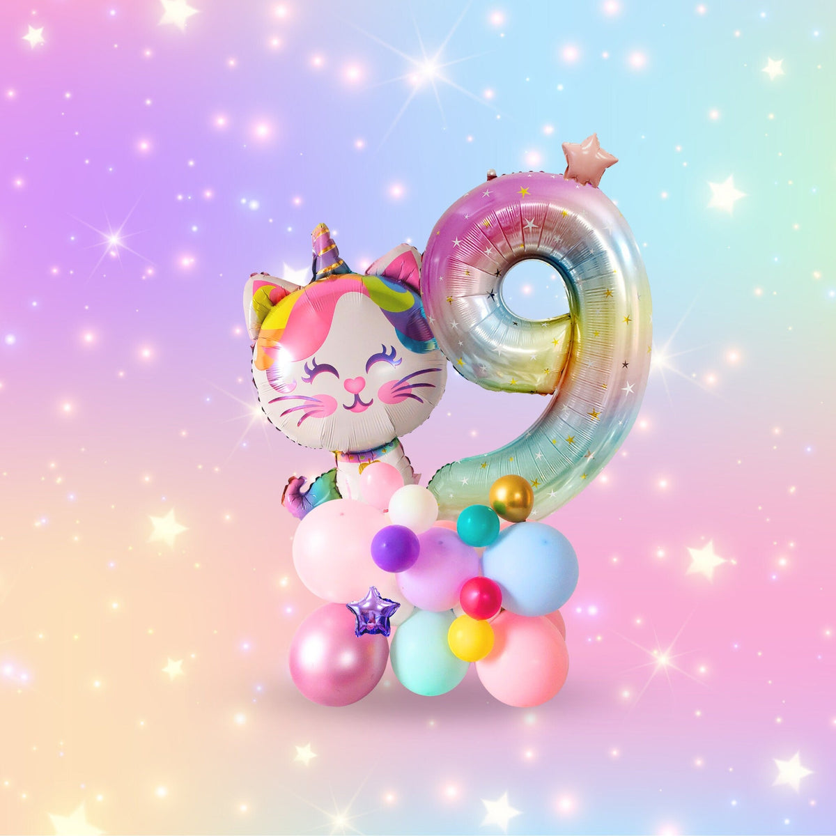 Rainbow unicorn cat stars girls birthday balloon sculpture bouquet product photo 6