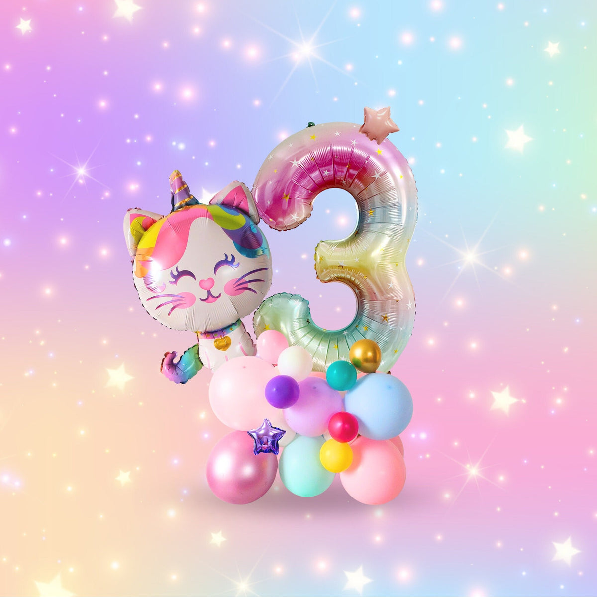 Rainbow unicorn cat stars girls birthday balloon sculpture bouquet product photo 7