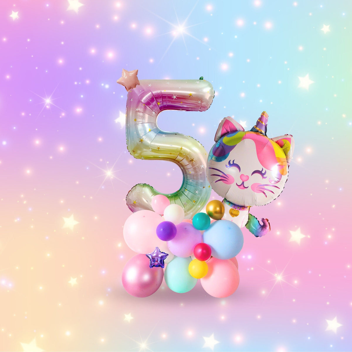 Rainbow unicorn cat stars girls birthday balloon sculpture bouquet product photo 8