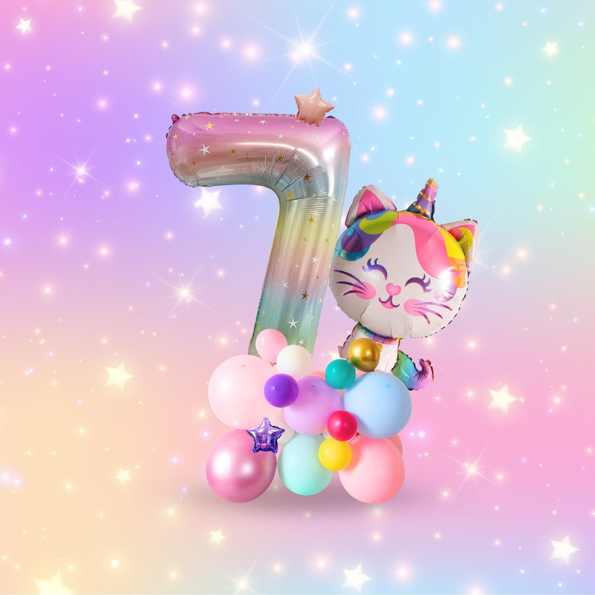 Rainbow unicorn cat stars girls birthday balloon sculpture bouquet product photo 9