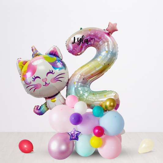 Rainbow unicorn cat stars girls birthday balloon sculpture bouquet product photo
