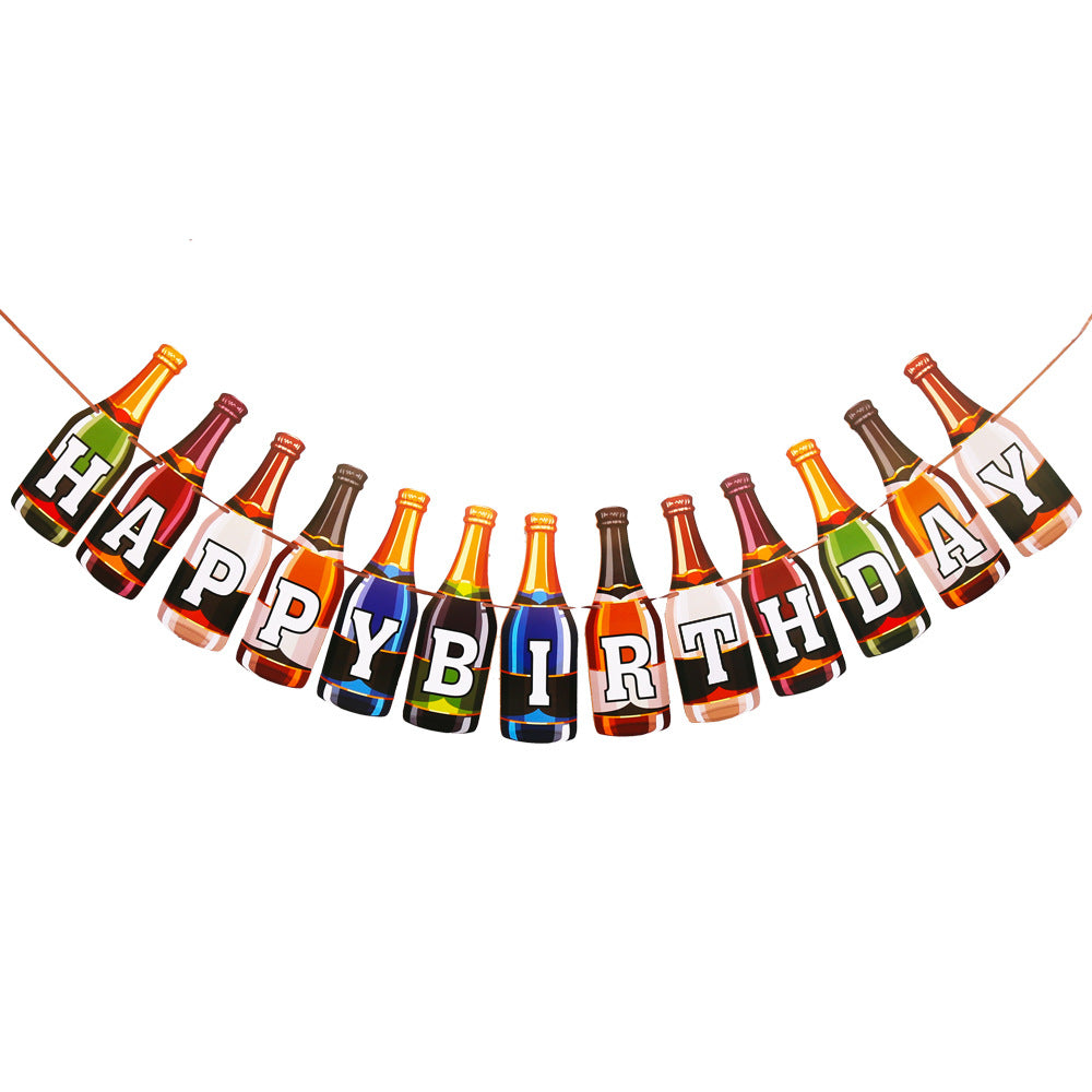 Beers men happy birthday bottles print paper card hanging bunting garland product photo 2