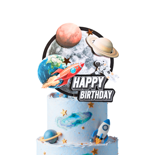 Black and Blue Universe Space Rocket 3D effect cake topper pick handmade product photo