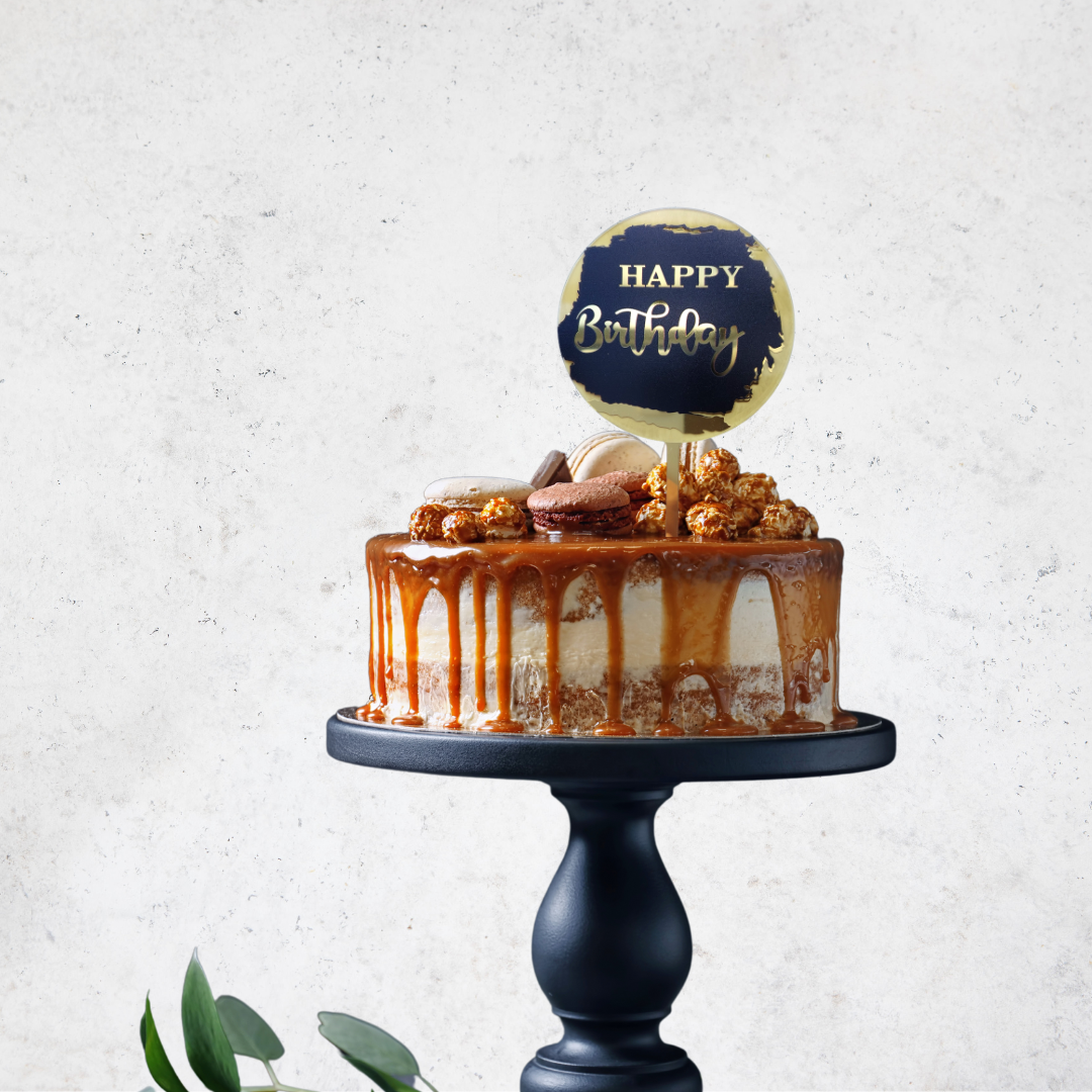 Black and Gold Round Happy birthday Acrylic Cake Topper product photo 2