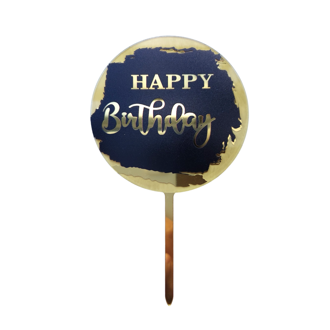 Black and Gold Round Happy birthday Acrylic Cake Topper product photo