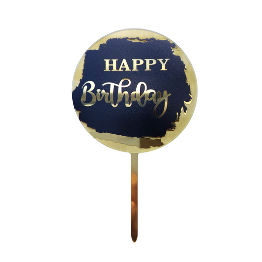 Black and Gold Round Happy birthday Acrylic Cake Topper product photo