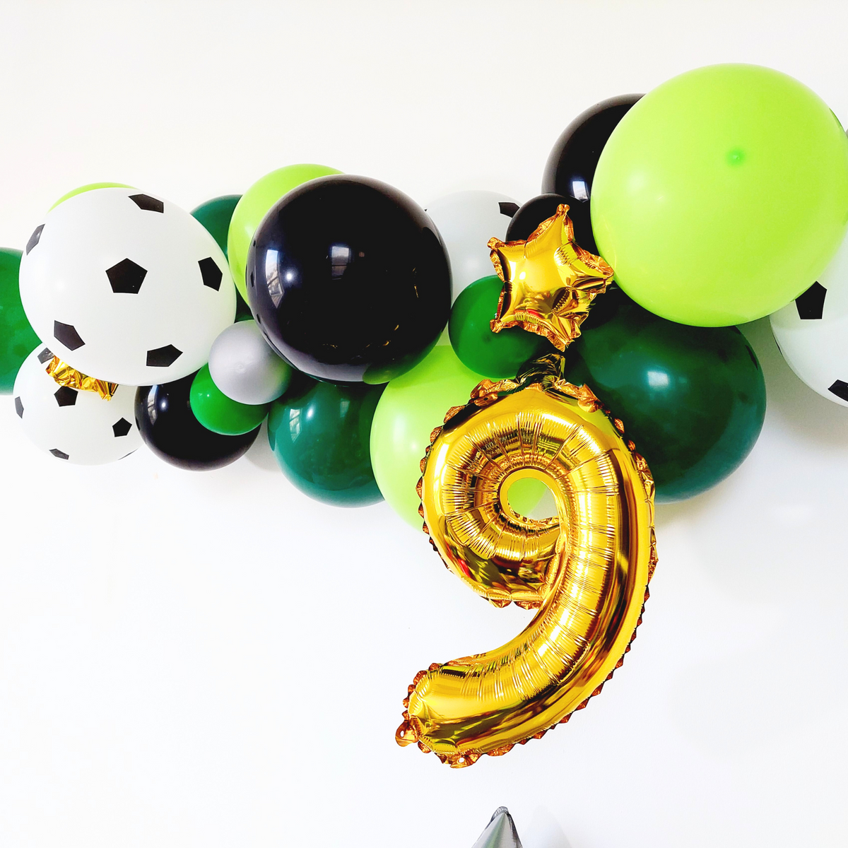 Black and Green Football balloon garland with 16inch golden number product photo 2