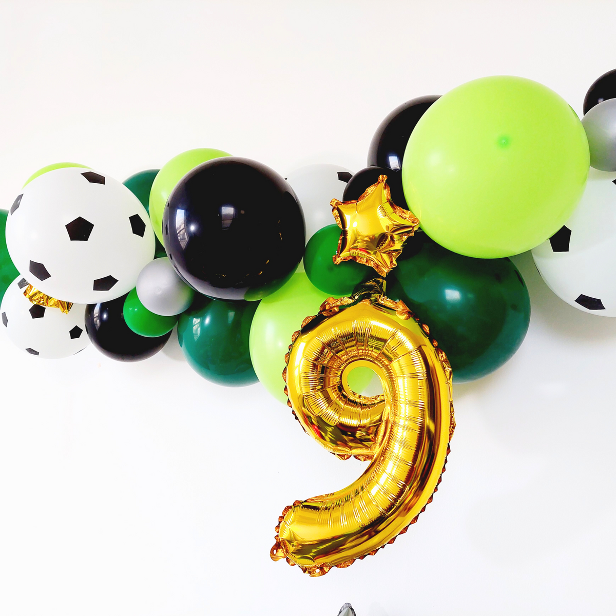 Black and Green Football balloon garland with 16inch golden number product photo 3