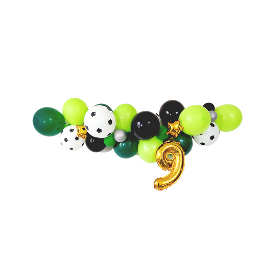 Black and Green Football balloon garland with 16inch golden number product photo