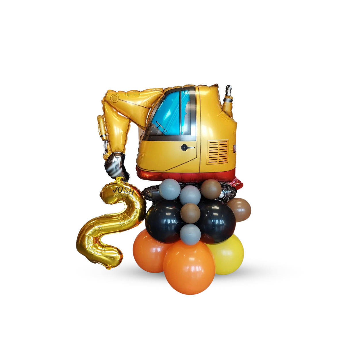 Black and yellow digger balloon sculpture bouquet product photo 2