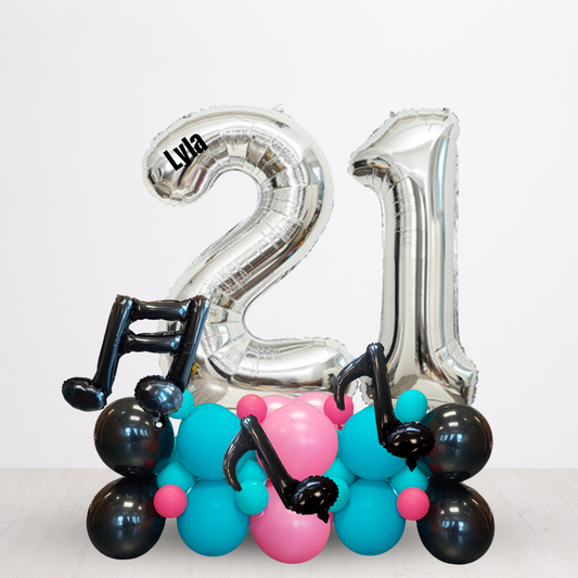 Black blue pink music video birthday balloon sculpture bouquet product photo
