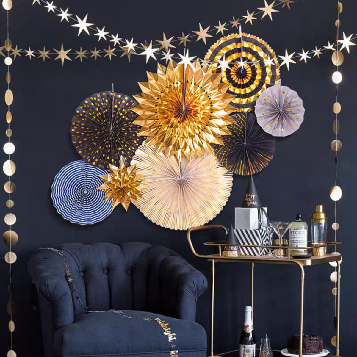 Black Gold Eco Paper fan decoration wedding women milestone birthday decoration product photo 3