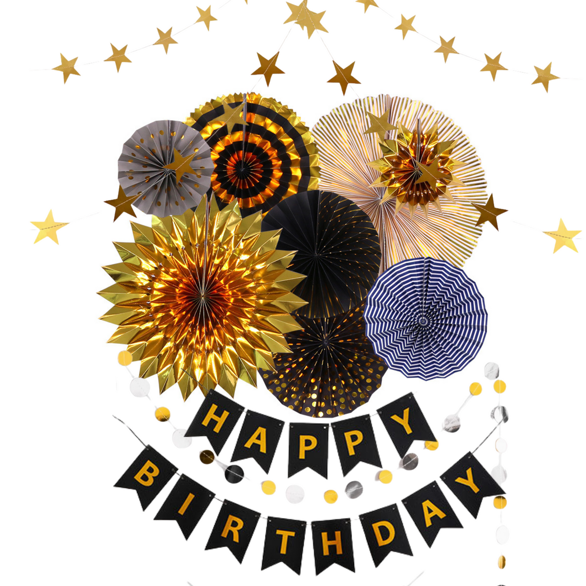Black Gold Eco Paper fan decoration wedding women milestone birthday decoration product photo