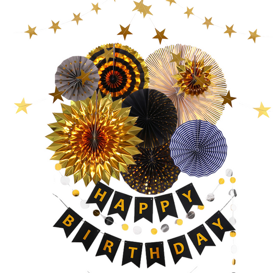 Black Gold Eco Paper fan decoration wedding women milestone birthday decoration product photo