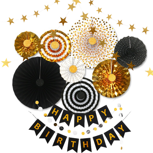 Black Gold Eco Paper fan decoration wedding women milestone birthday decoration product photo