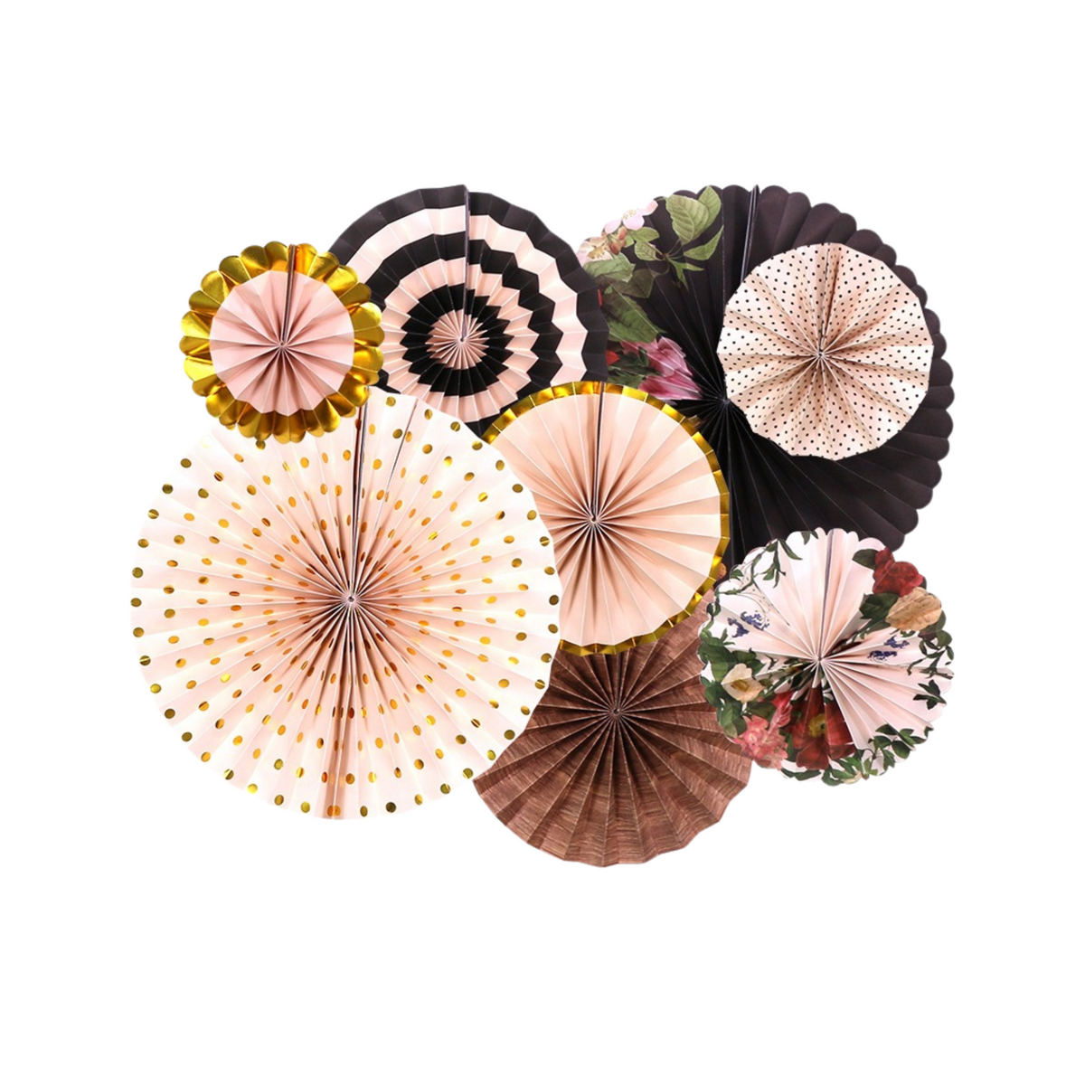 Black Gold flowers floral Eco Paper fan decoration wedding women product photo 2