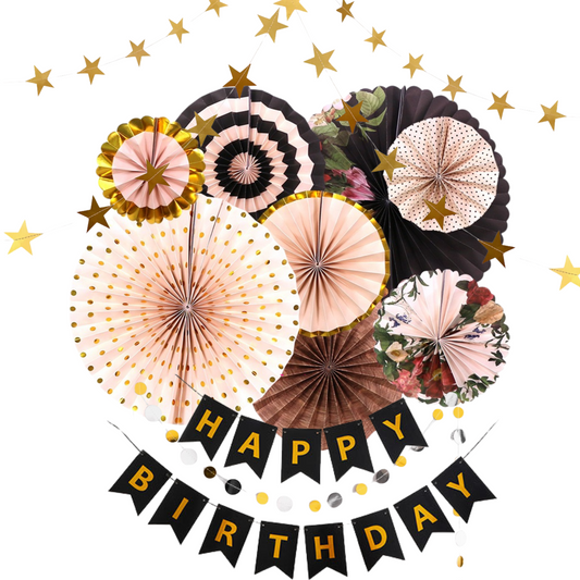 Black Gold flowers floral Eco Paper fan decoration wedding women product photo