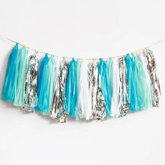 Blue white silver style paper tissue tassel garland product photo