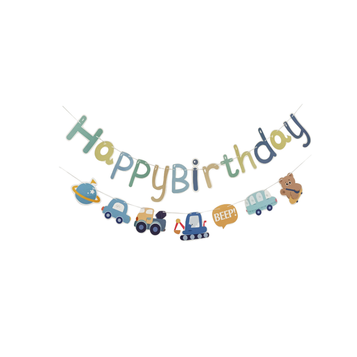 Brown and blue digger toys balloon garland happy birthday banner boys product photo 3