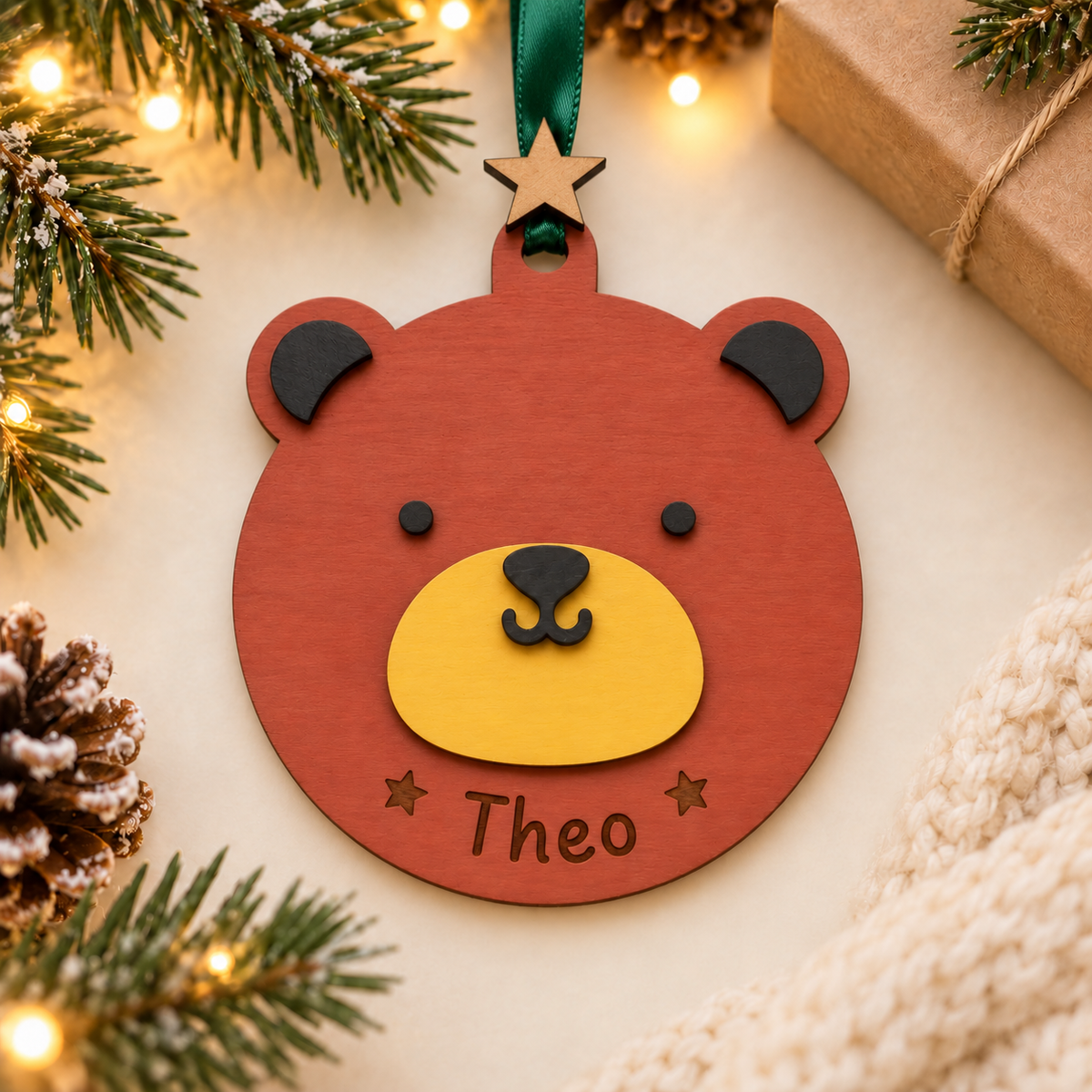 Personalised Brown Bear Christmas Bauble