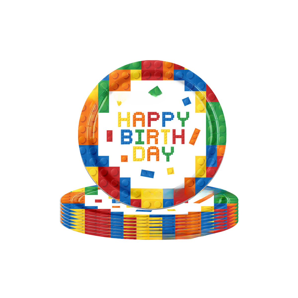 Building blocks birthday paper plates table ware set product photo 3