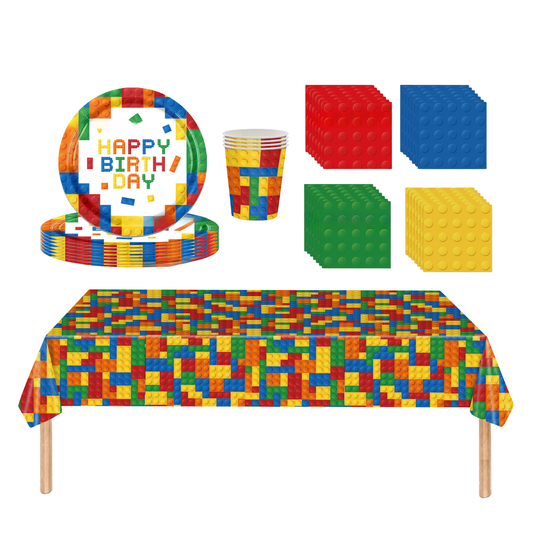 Building blocks birthday paper plates table ware set product photo