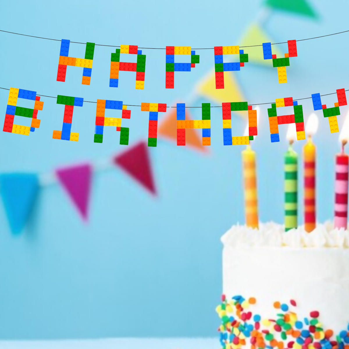 Building Blocks “HAPPY BIRTHDAY” paper and balloon Banner Garland product photo 6