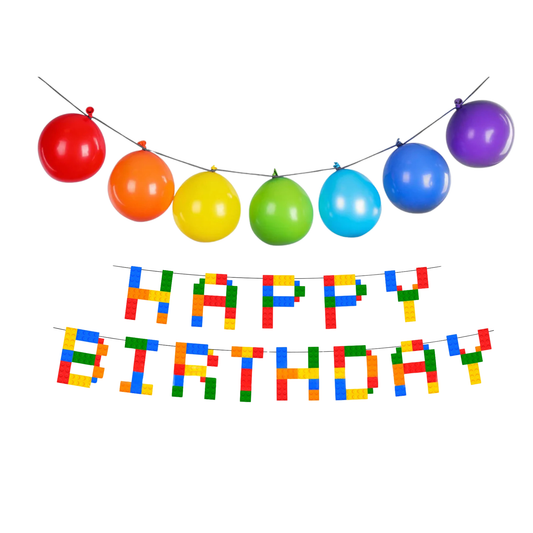 Building Blocks “HAPPY BIRTHDAY” paper and balloon Banner Garland product photo