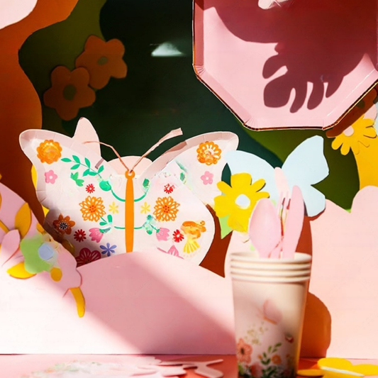 Butterfly and flowers paper tableware 8-pack set product photo