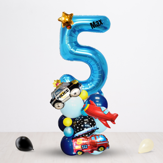 Car Vehicle aeroplane air plane police car fire engine Birthday Balloon Bouquet Sculpture product photo