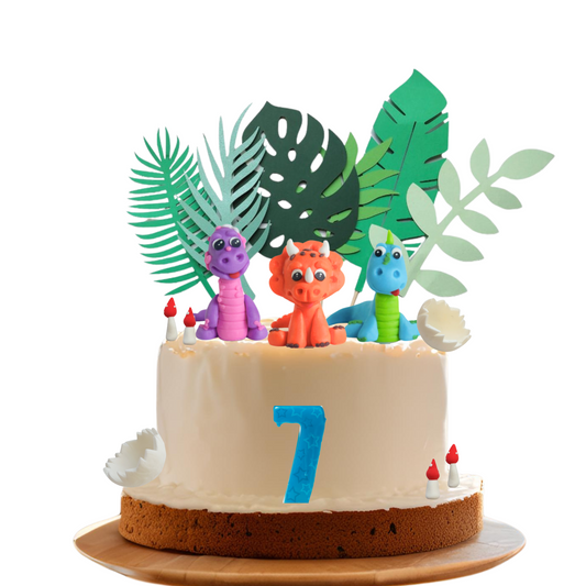 Clay Dinosaurs leaves mushroom egg shells Cake Topper set product photo