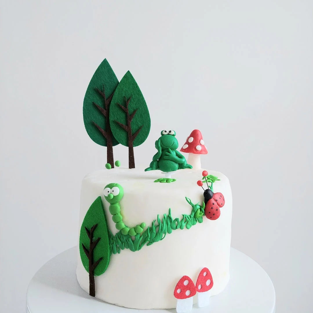 Clay spring forest animals caterpillar ladybird frogs trees reusable cake topper set product photo 2
