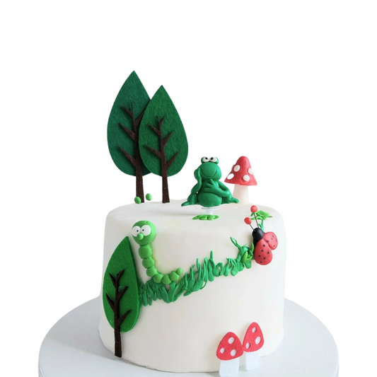 Clay spring forest animals caterpillar ladybird frogs trees reusable cake topper set product photo