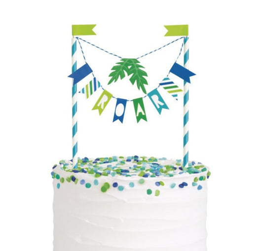 Dinosaur birthday party ROAR paper flags cake topper product photo