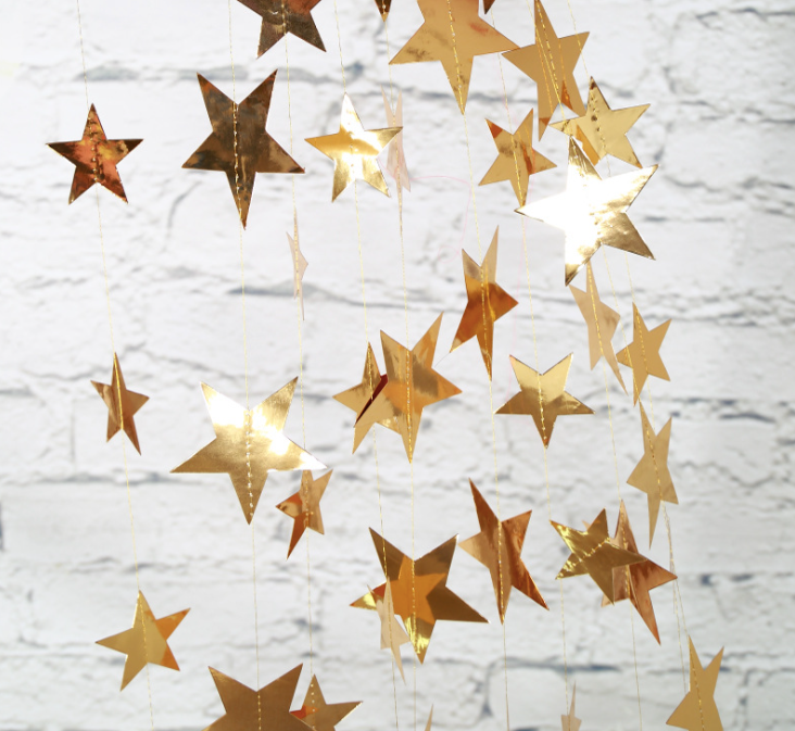 Christmas Gold Silver Stars Bunting Garland hanging Decoration product photo 6