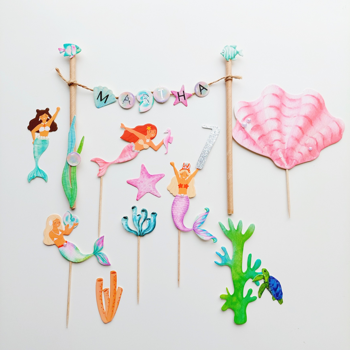 Personalised Mermaid Sea World Cake Toppers set product photo 6