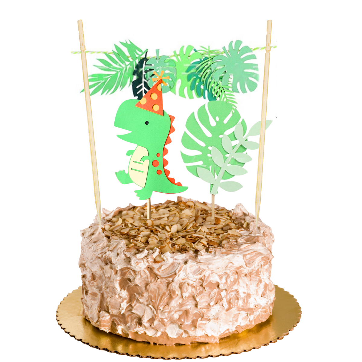 Dinosaur and leaves cake topper, pink and green product photo 2