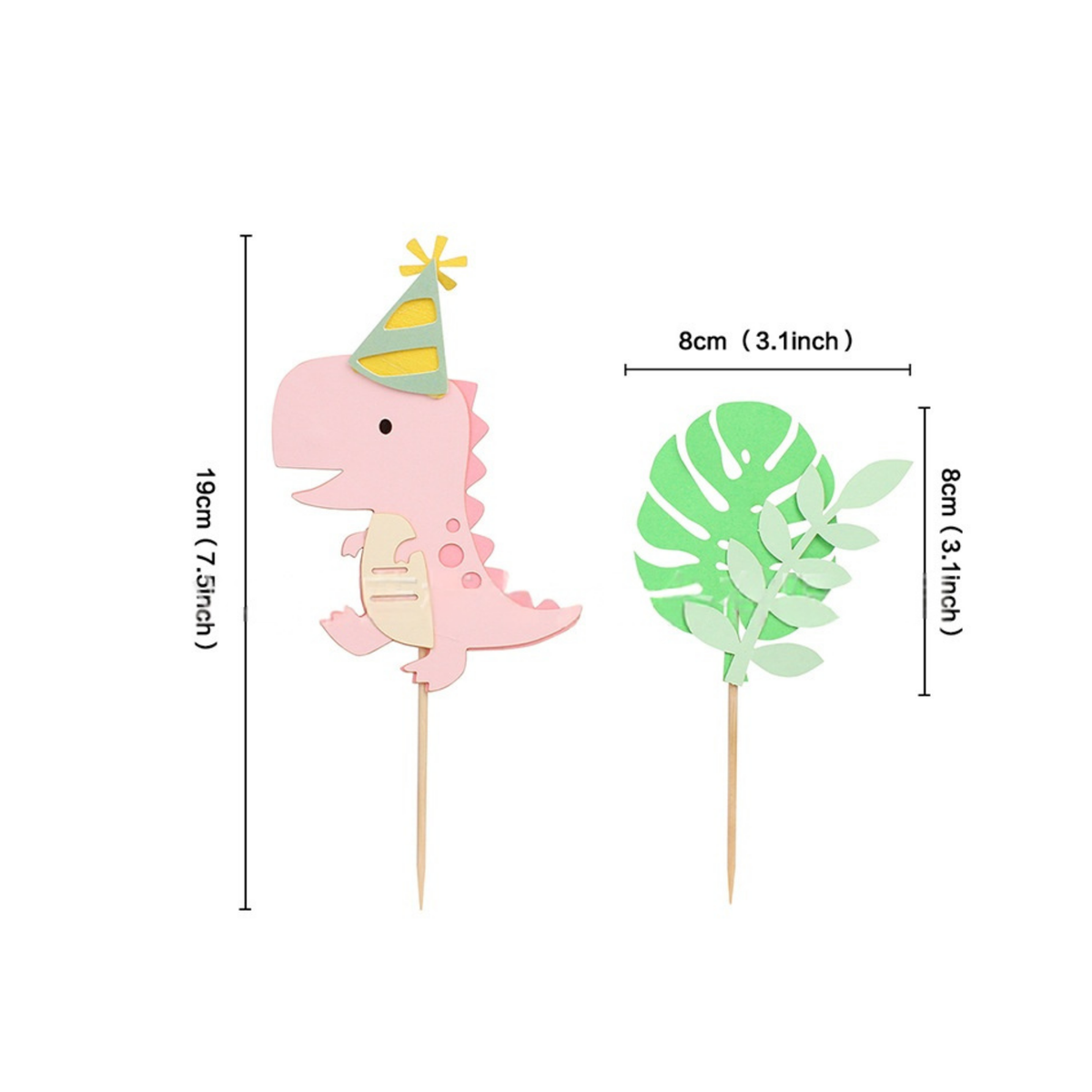 Dinosaur and leaves cake topper, pink and green product photo 4