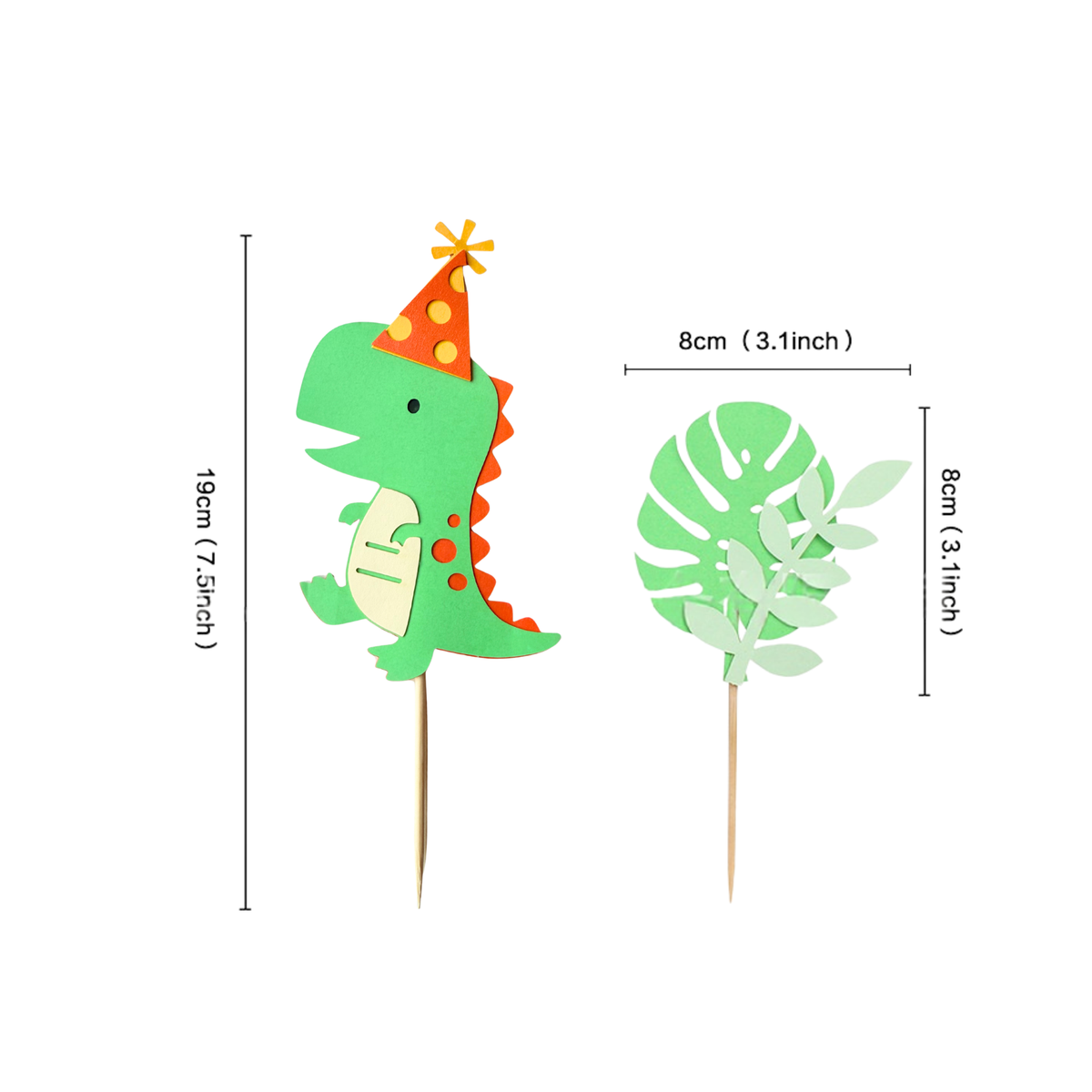 Dinosaur and leaves cake topper, pink and green product photo 5