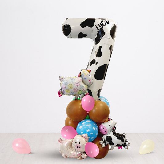 Farm themed girls pink pig sheep cow birthday party number sculpture bouquet product photo