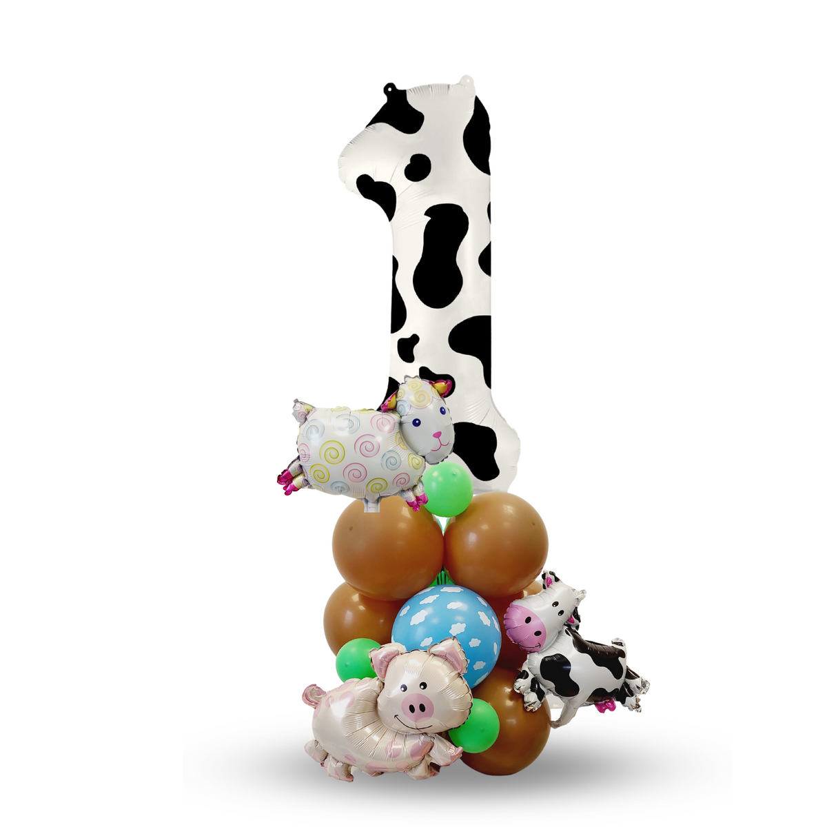 Farm themed boys green pig sheep cow birthday party number sculpture bouquet product photo 3