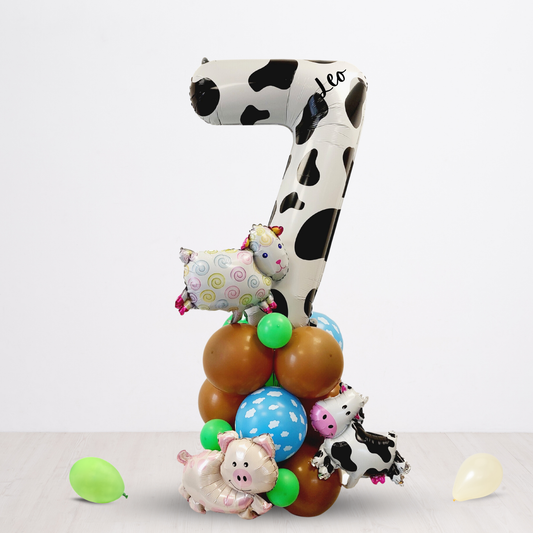 Farm themed boys green pig sheep cow birthday party number sculpture bouquet product photo