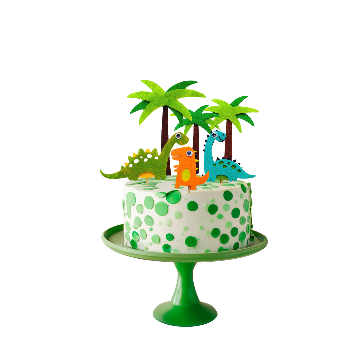 Felt Dinosaurs and Coconut Trees Cake Topper set lifestyle photo