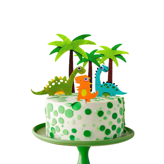 Felt Dinosaurs and Coconut Trees Cake Topper set lifestyle photo
